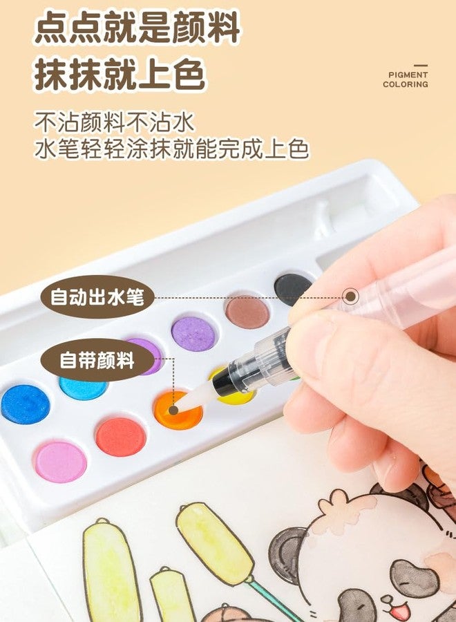SAMVARDHAN Panda & Capybara Theme Watercolor Colouring Book for Kids -12 Colours Solid with Brush & DIY Coloring Sheets - Art & Craft Activity Book for Boys & Girls, Pack of 1,(Random Theme) - Image 4